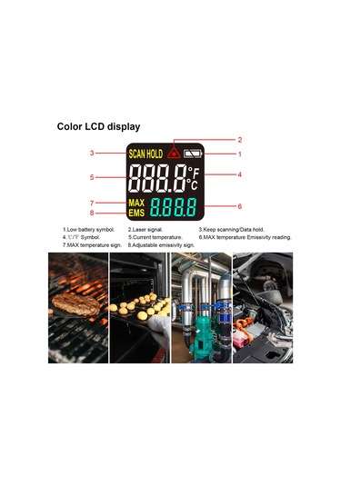 Tenfowee Km-380ah El Tipi Kırmızı Işık Enstrümanı: -50 C/+380 C Aralığında Lcd Ekranlı, Veri Tutma Özelliğiyle Plastik Endüstriyel Isı Ölçer Pil Yok