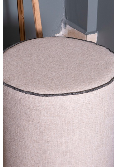 VALERİA KREM KETEN KUMAŞ YUVARLAK PUFF &BENCH&KOLTUK&TABURE&POFUDUKYATAK ODASI PUF MODELLERİ