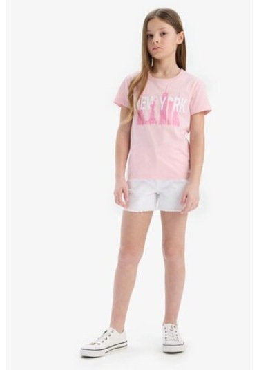 DeFacto Kız Çocuk Bisiklet Yaka Baskılı Kısa Kollu Tişört E0349A825SMPN47 Pembe
