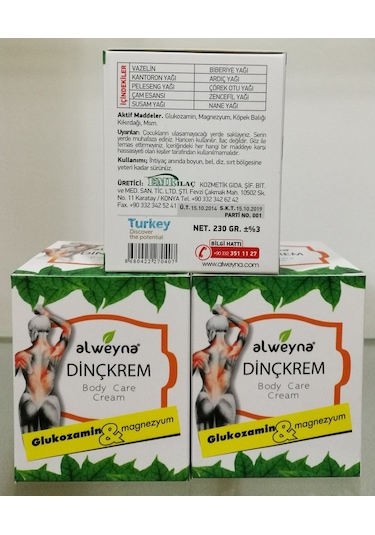 Alweyna Glukozamin & Magnezyum Dinçkrem 3 x 230 G