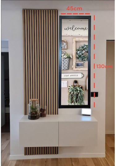 Siyah Ahşap Çerçeve Ayna Boy Ayna Duvar Hol Ayna 130x45