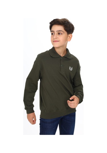 Toontoy Erkek Çocuk Polo Yaka Tnty Baskılı Sweatshirt Haki
