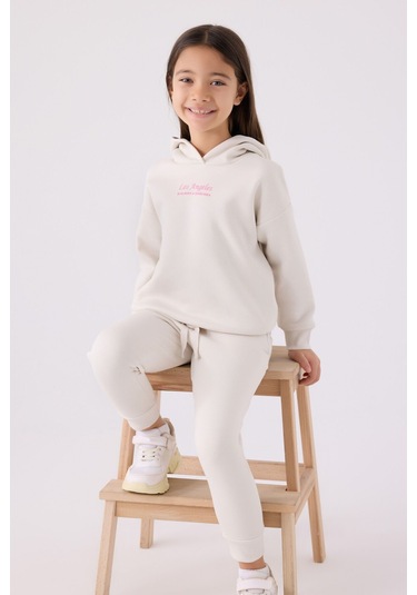 Kız Çocuk Eşofman Takımı Pamuklu Krem