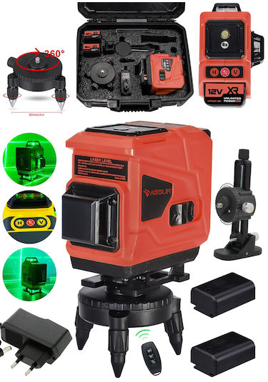 Assur Asr910 360 12 Köşe Su Terazili Lazer Metre Hizalama Kırmız