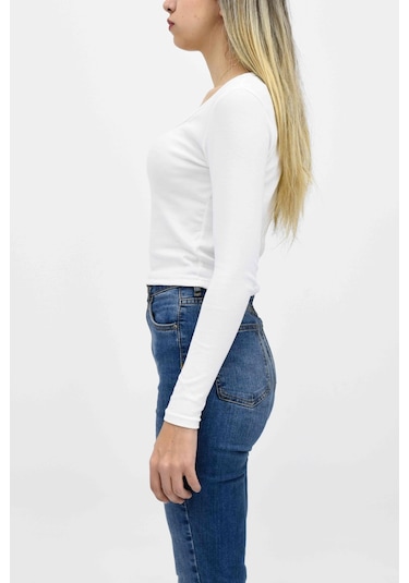Baskılı Uzun Kollu Tişört - Beyaz Beyaz