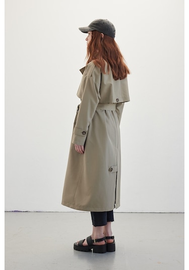 Manuka Düğmeli Kruvaze Trençkot - Kum Bej