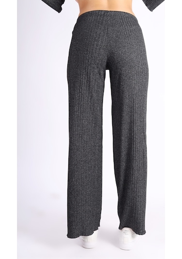 Soft&Basic Kadın Eşofman Takımı Kapüşonlu Sweatshirt Ve Geniş Paça Antrasit Pantolon Eşofman Gri