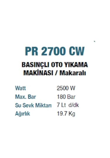 Proter PR2700CW 2500W 180Bar Yüksek Basınçlı Yıkama Makinesi