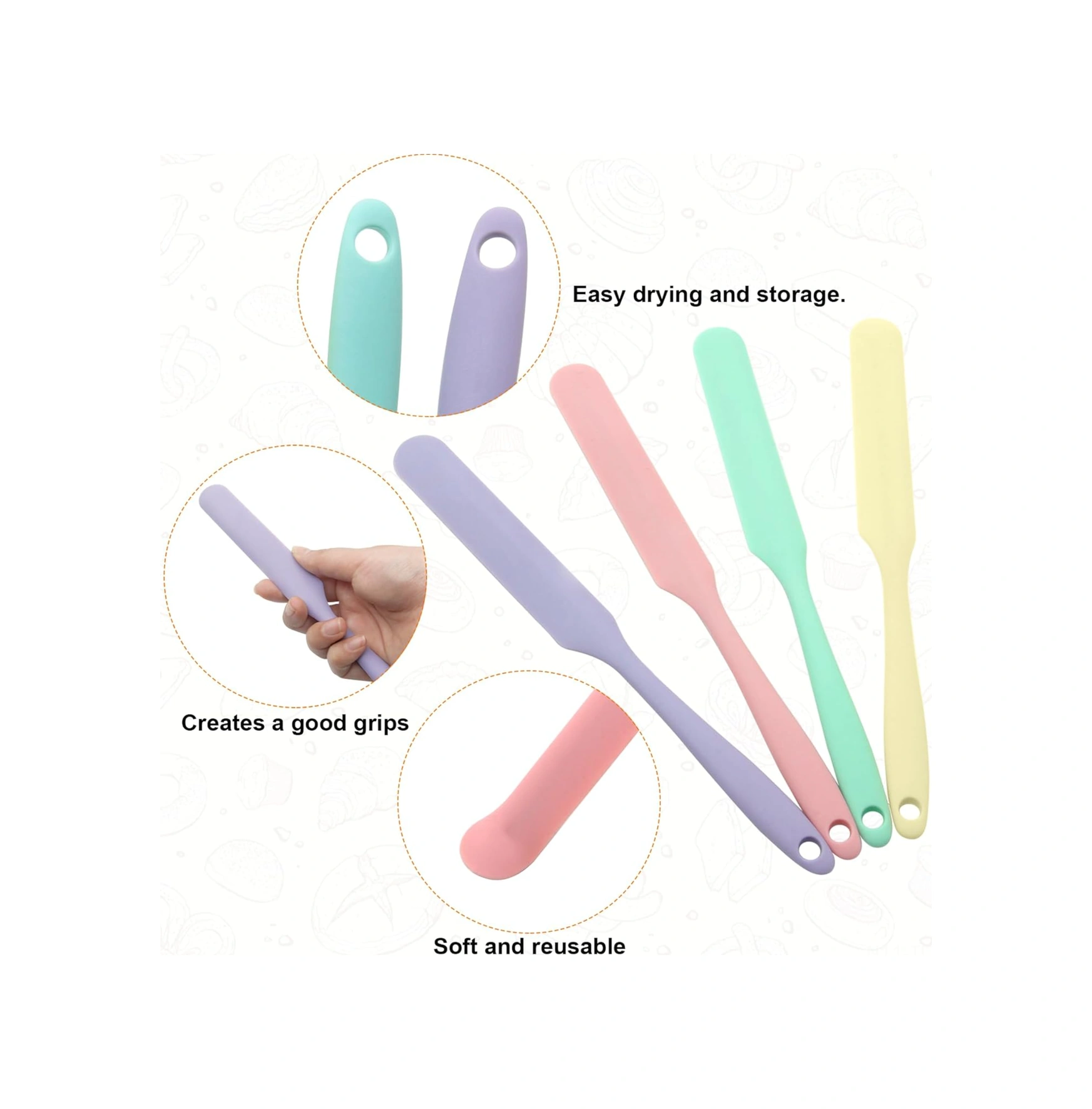 Hombey 4 Renkli Isı Dayanıklı Silikon Spatula Seti, 25 Cm Kek Krema Sürme Ve Karıştırma Araçları, Anti Yapışkan Malzeme İle Mutfak Gereci Paketi Çok Renkli