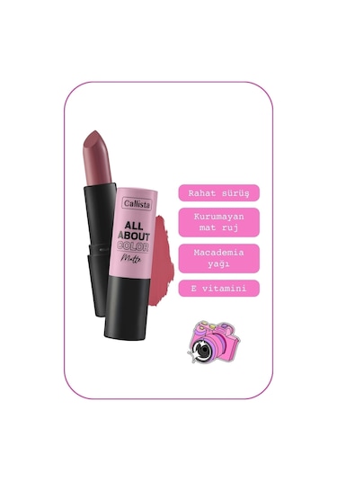 Callista All About Color Matte Lipstick Nemlendirici Mat Ruj - 508 Call Jimmy - Pembe