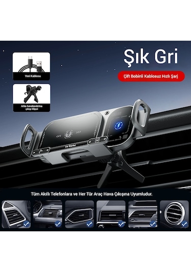 Snapbuy Kablosuz Hızlı Şarj Özellikli Araç İçi Telefon Tutucu Gri