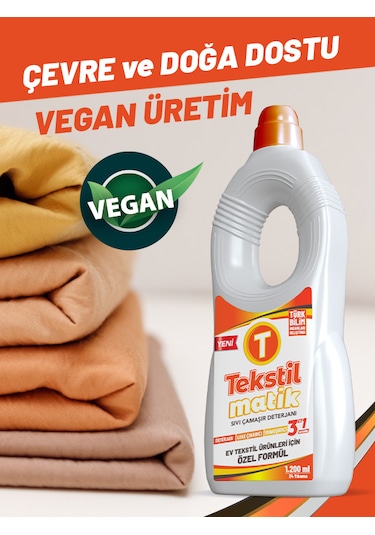 Tekstilmatik Ev Tekstili 3'ü 1 Arada Sıvı Vegan Çamaşır Deterjanı 1200 ML