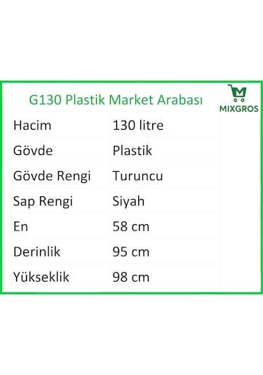 G130 Plastik Market Alışveriş Arabası 130 Litre Turuncu