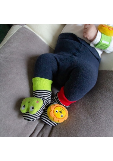 Babyjem Çıngıraklı Çorap Ve Bileklik Aslan Ve Kurbağa Turuncu - Yeşil