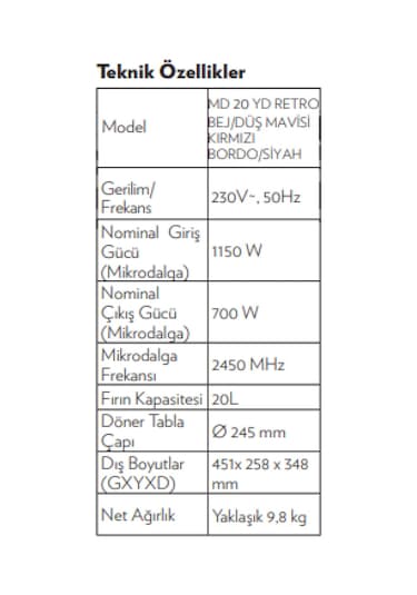 Vestel MD 20 YD Mikrodalga Fırın Retro Siyah