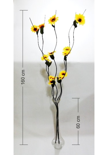 Uzun 60 Cm Cam Vazolu 160 Cm Dallı Sarı Ayçiçeği Gündoğdu Çiçek