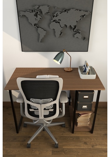 Makbulce Metal Raflı Çalışma Masası Kahverengi