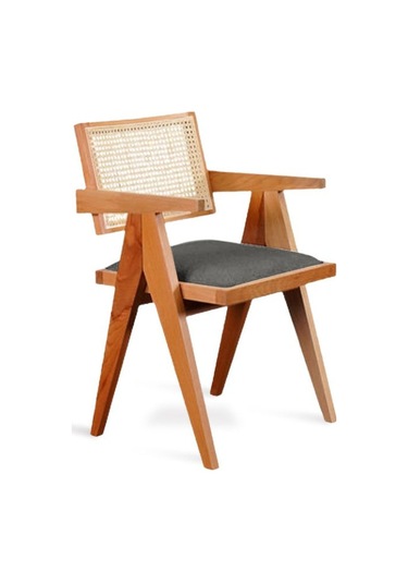 Luna Pergel Hazeranlı Model Hasırlı Natural Ahşap Sandalye Natural - Antrasit