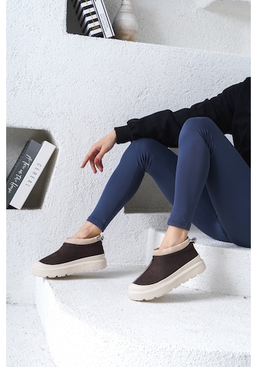 D436 Kadın Soğuk Geçirmez Kışlık Bot Kahverengi