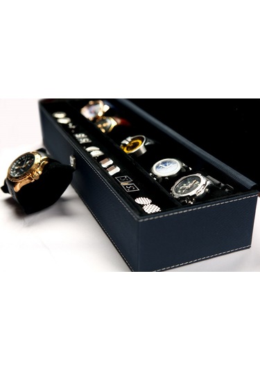 Adalinhome Deri Saat Aksesuar Kutusu-Lacivert Birinci Sınıf Deri