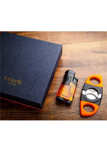 Lubinski 3 Torch Çakmak ve Kesici Puro Seti Turuncu