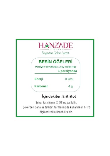 Hanzade Bitkisel Eritritol Pudra Form 500 G