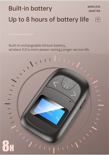 Sones T-14 Bluetooth 5.0 2'si 1 Arada Lcd Dijital Ekran Bluetooth Adaptörü Alıcı Verici Siyah