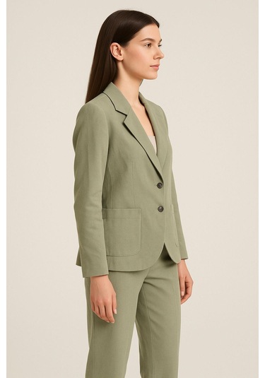 Kadın Haki Takım Elbise - Ceket Ve Yüksek Bel Pantolon İkili Takım Çok Renkli