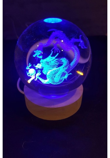 Dragon Ejderha 3d Led Işık Cam Küre Çok Renk Gece Lambası Feng Shui 8 Cm Mega Boy Koruyucu Çok Renkli
