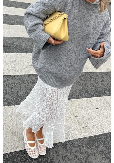 Madmext Gri Bisiklet Yaka Örme Triko Kazak Mg2009 Gri