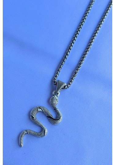 Yılan El İşçiliği Paslanmaz Çelik Zincir Erkek Kolye Gümüş