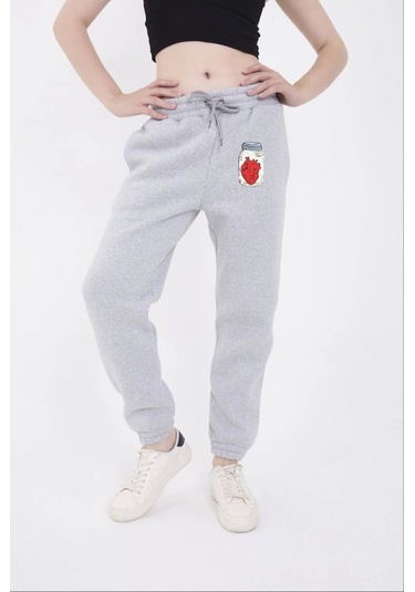 Gülsüm Aydın Üç İplik Lastikli Baskılı Eşofman Pantolon - Gri Gri