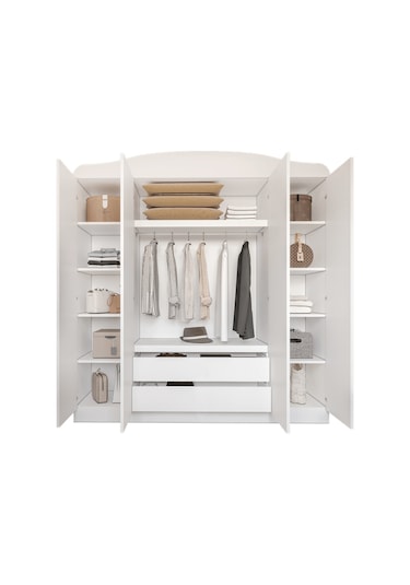 Line 4 Kapaklı 2 Çekmeceli 12 Bölmeli Dolap Beyaz Çıtalı