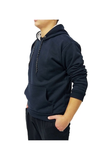 Lacivert Kapşonlu Kanguru Sweatshirt Lacivert