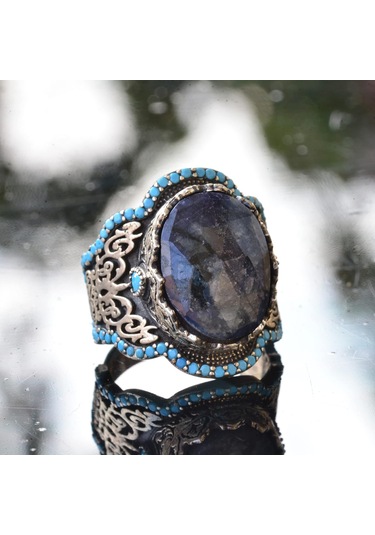 El Yapımı 925 Ayar Gümüş Erkek Yüzük Doğal Taş - Orta Doğu Kültürel Tasarımı Oniks Gümüş