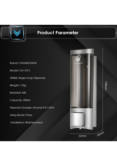 Gajeena "duvar Tipi Manuel Sabunluk - Banyo & Mutfak İçin Pratik Sıvı Sabun Dispanseri 200ml, Vidalı/vidasız Montaj " Gümüş