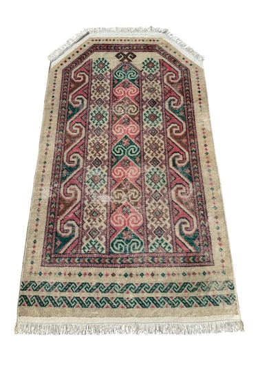 El Dokuma Vintage Eskitme Afgan Seccade 85x150 Renkli Yün Namazlık Çok Renkli