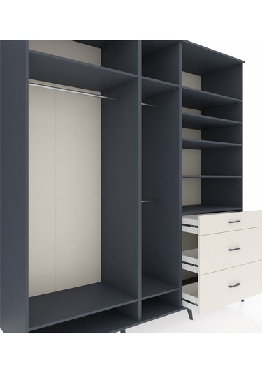 Kronos Dolap 9 Raflı 3 Çekmeceli 3 Askılı 220x59x243 Antrasit-antrasit/aytaşı Antrasıt/aytası