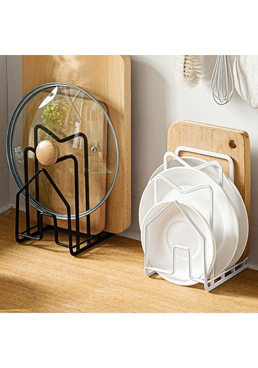 Vurma Tencere Kapağı Rafı Ev Tezgahı Doğrama Tahtası Rafı Kesme Tahtası Yerleştirme Rafı Spatula Rafı Mutfak Siyah Siyah