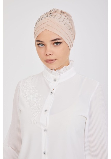 İncili Üç Çapraz Geçmeli Bone Sdıucb1001 Pudra