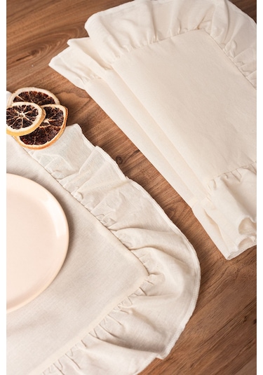 Keten 6'lı Fırfırlı Dikdörtgen Amerikan Servisi 35 X 40 Cm - Ztasd6 Ekru