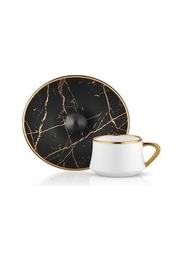 Koleksiyon Sufı Turk Kahve St 6Lı Mermer Sıyah Mat Altın