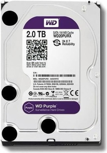 Wd Purple 2 Tb 3.5" 5400 Rpm Sata 3 Wd20purx Güvenlik Harddisk-56414