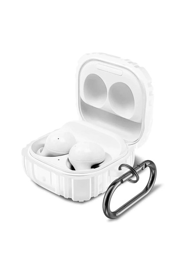 Samsung Galaxy Buds 2 - Buds Pro - Buds 2 Pro Uyumlu Darbe Emici Sert Silikon+ Askılık Beyaz