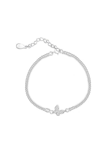 925 Ayar Gümüş Kristal Kelebek Charm Bilezik Altın - Bej