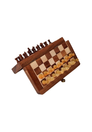 Mıknatıslı Ahşap Manyetik Satranç Takımı El Yapımı Şık Tasarım, Kaymaz Taşlar, Seyahat Ve Ev Kullanımına Uygun