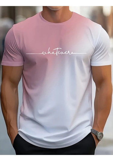 Snapbuyerkekler İçin 3d Baskılı Degrade Mektup Grafik Yazlık Kısa Kollu T-shirtbej Bej