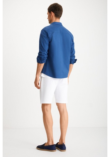 GRIMELANGE Nader Erkek Kalın Dokuma Kanvas Kumaşlı Gömlek Tipi Mavi Ceket Mavi