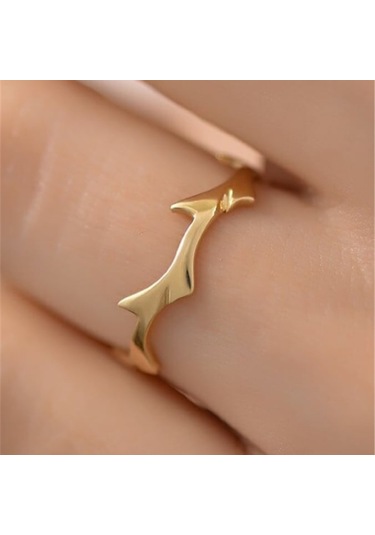 Taşsız Altın Yüzük - 14 Ayar Altın Dal Taşsız Minimal Kadın Yüzük - Eşe Sevgiliye Hediye Altın Yüzük Sarı Altın