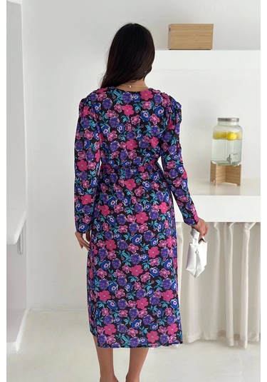 Asprin Fashion Çiçek Desenli Elbise Mor Mor